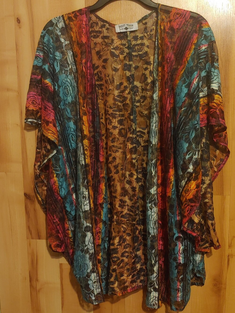 Crazy Train Women's Multi Color Open Front Boho Swim Cover Up Kimono